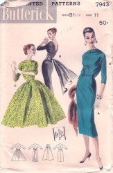 7943 1956 WOW DRAPED SHEATH - FLARE DATE DRESS PATTERN 16 36''B